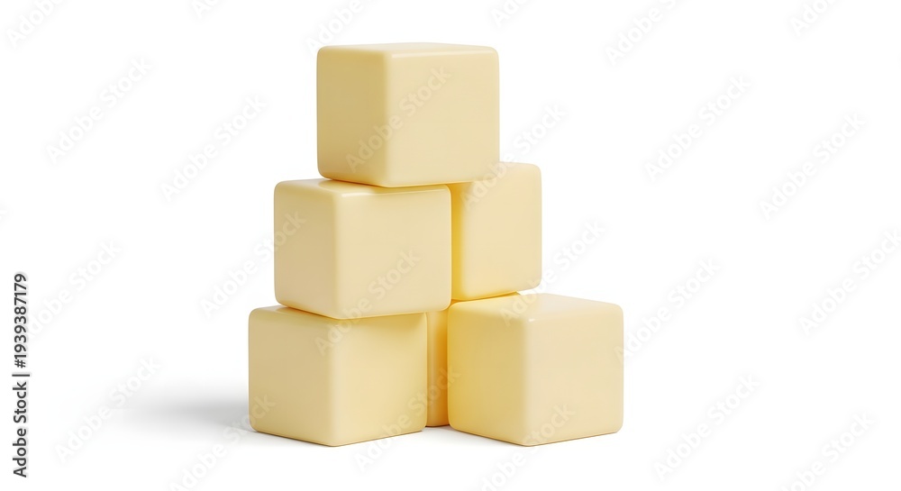Obraz premium Stack of Butter Cubes Isolated on White Background Food Ingredient Detail