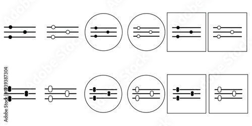Vector icon representing three slider controls with empty circles, indicating adjustable settings or filter options in a digital interface eps 10