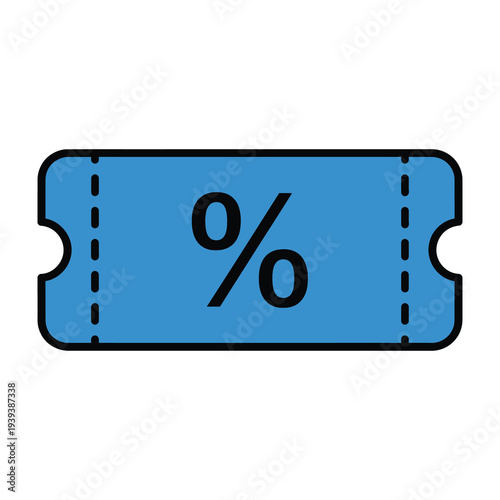 Blue discount ticket icon with bold percentage symbol for promotions