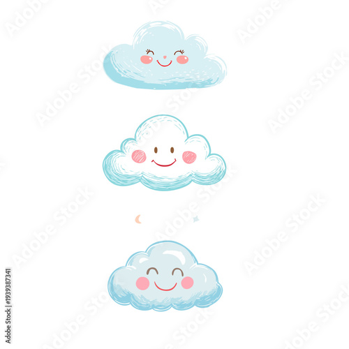 Naive Hand Drawn Smiling Cloud Doodle Vector – Cute Childlike Imperfect Sketch Weather Illustration