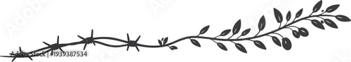 Barbed Wire Transforming Into Olive Branch Symbol Of Conflict To Peace Minimal Silhouette Vector