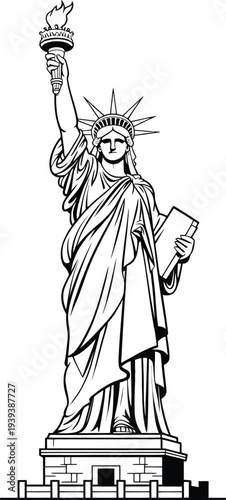 Statue of Liberty iconic landmark illustration with torch and tablet  American symbol