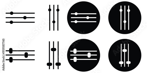 Vector icon representing three slider controls with empty circles, indicating adjustable settings or filter options in a digital interface eps 10