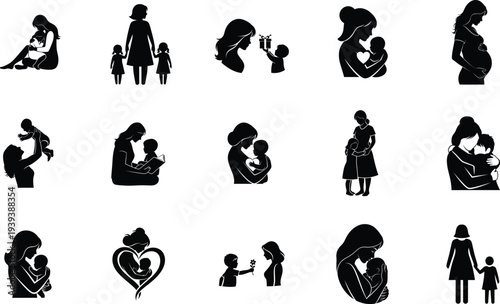 Mother and child love silhouettes