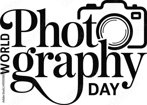 World photography day logo with camera icon and text on transparent background