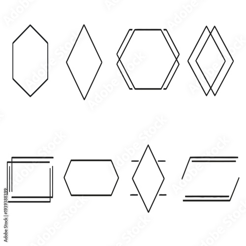 Print  Modern Geometric Frame Border Collection with Hexagon Diamond and Line Frames Minimal Vector Set