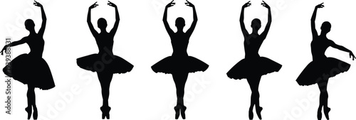 Ballerina silhouette vector illustration, graceful ballet dancers in elegant poses with tutu costumes, performing classical dance art for design, logo, tattoo
