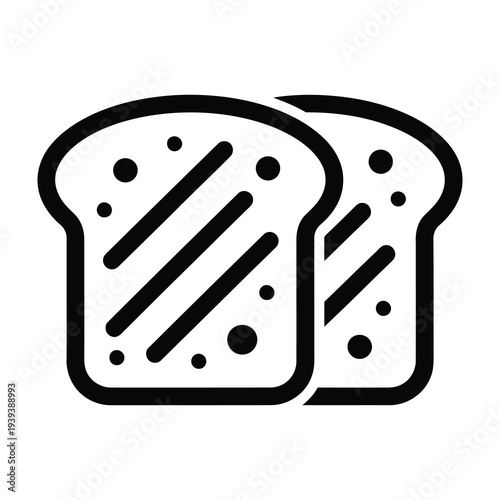 Two slices of bread with diagonal lines overlaid on a clean background