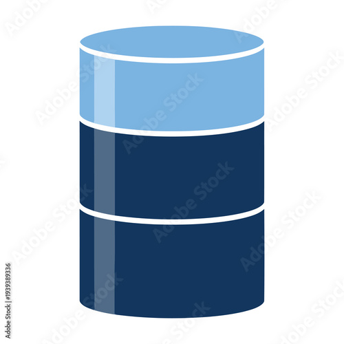 Cylindrical container with blue and dark blue layers stands upright