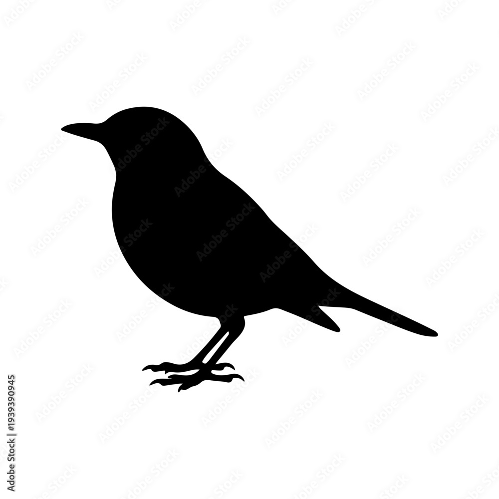 Obraz premium Black Bird Silhouette on White Background, Simple Vector Icon, Minimalist Style
