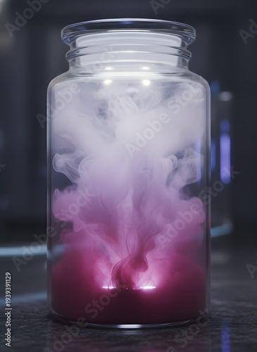 Glowing Pink Smoke in Glass Jar