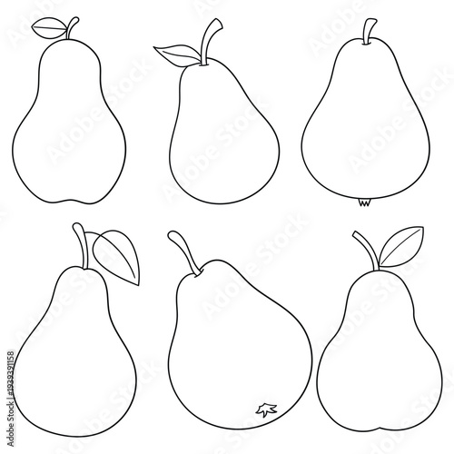 Hand-drawn doodle set of pears on a white background.