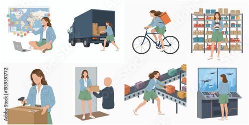 Stylish Flat Illustration of Female Character Doing Delivery Business Activity