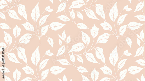 White Leaves Pattern on Pink Background.