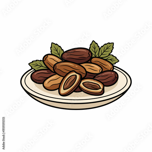 A beautifully arranged plate of fresh dates, showcasing their natural sweetness and rich texture. These nutritious fruits are perfect for healthy snacking or culinary delights.