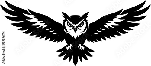 Flying Owl Silhouette with Spread Wings – Nocturnal Bird Vector Icon