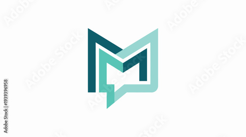 This logo design features a modern geometric style incorporating speech bubbles and the letter M, representing communication and creativity in one visually appealing image.