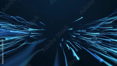 Abstract Blue Fiber Optic Light Trails for High Speed Data Transmission, Digital Network Connectivity, and Futuristic Technology Background