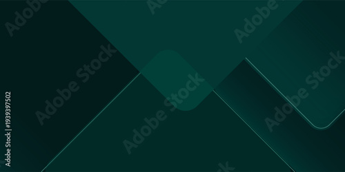 Dark green abstract background with gold lines and shadow. Geometric shape overlap layers. Transparent squares. Modern luxury rounded squares graphic pattern banner template design