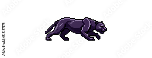 Pixelated panther walking against dark background