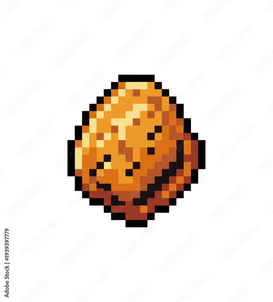 Fototapeta premium Pixelated smiling emoji orange digital art isolated black background