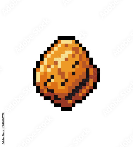 Pixelated smiling emoji orange digital art isolated black background