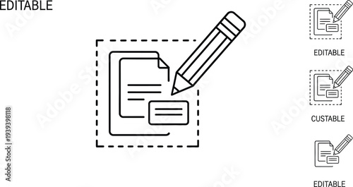 A black and white line drawing of a pencil editing a document