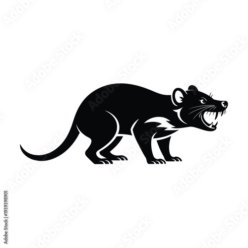 Black silhouette of a fierce snarling rat in a defensive posture