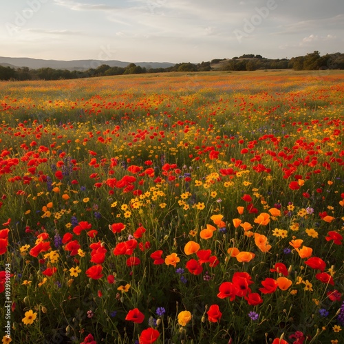 Vibrant Wildflower Meadow at Sunset