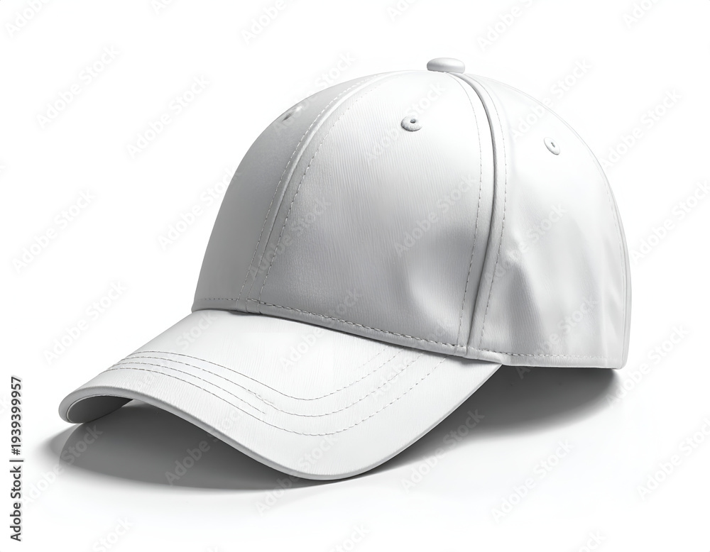 Fototapeta premium A clean, white baseball cap, isolated on a white background