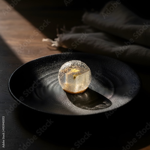 Translucent Sphere Dessert with Gold Flakes