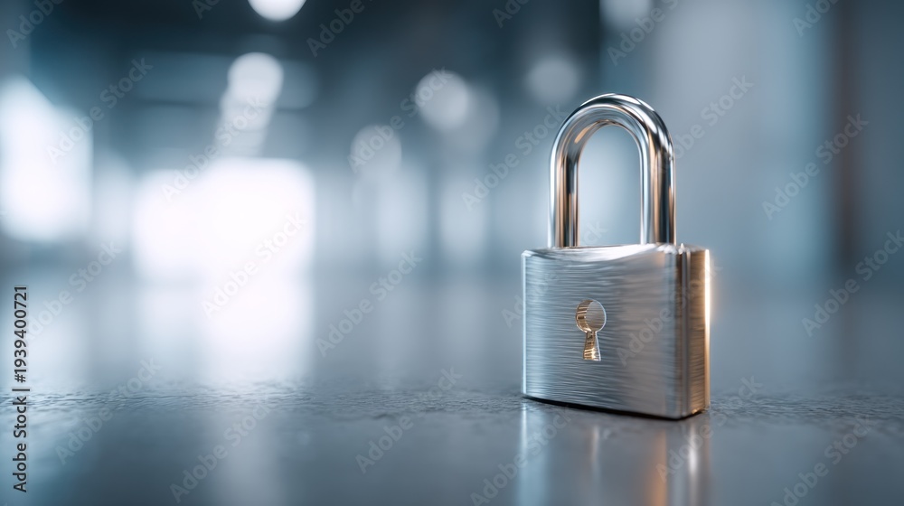 Fototapeta premium Shiny metal padlock on a transparent bg