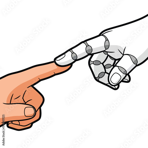 Two hands reaching towards each other with fingers extended in a gesture of connection and unity, vector illustration