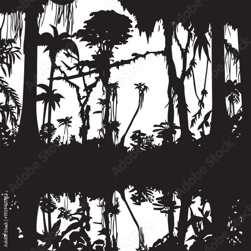 Amazon Rainforest Jungle Silhouette Vector - Vast Biodiversity Ecosystem Icon