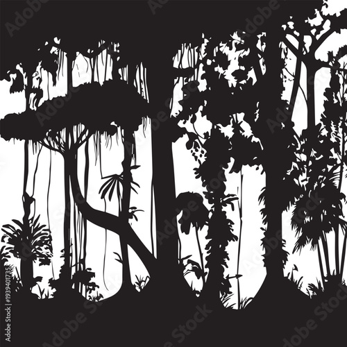  Amazon Rainforest Jungle Silhouette Vector - Vast Biodiversity Ecosystem Icon