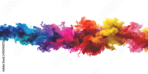 Abstract colorful holi powder smoke trail horizontal splash isolated on white background vector illustration