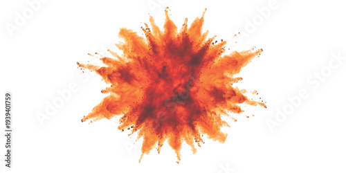 Abstract bright orange and red powder explosion holi dust burst isolated on white background vector illustration