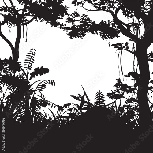 Amazon Rainforest Jungle Silhouette Vector - Vast Biodiversity Ecosystem Icon