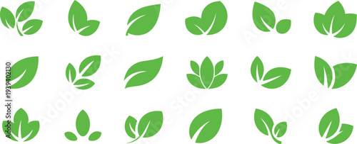 Green leaf icon collection vector set eco nature plant foliage symbols for organic botanical environment design isolated on white