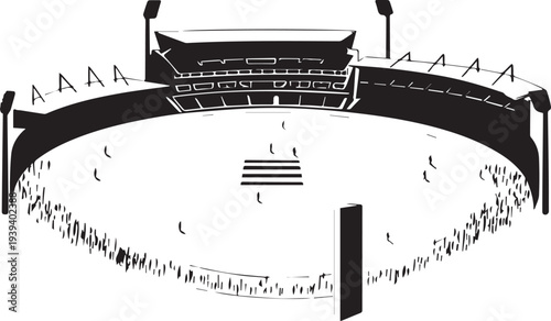 Cricket Ground Silhouette Vector - Iconic Sports Field & Pitch Icon