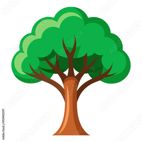 Vector illustration of a green tree with brown trunk