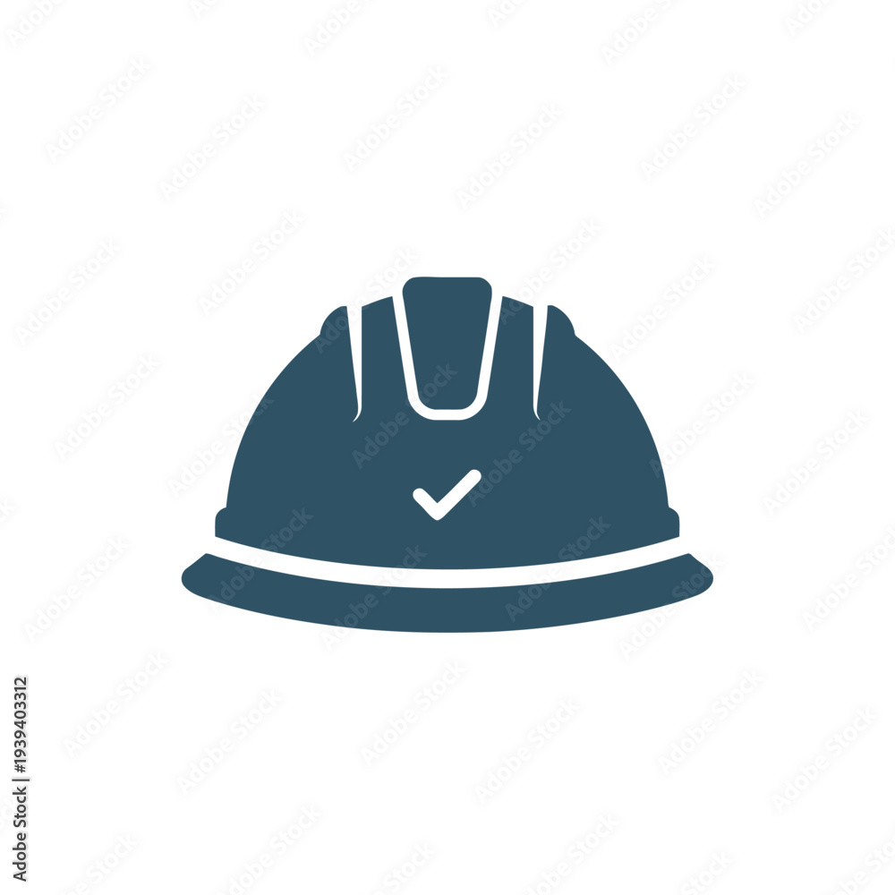 Fototapeta premium Minimalist Hard Hat Icon with Checkmark Representing Safety and Construction