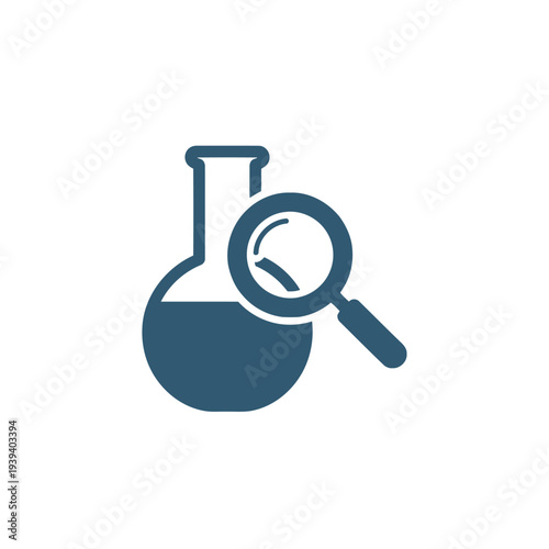 Minimalist Laboratory Flask Icon with Magnifying Glass Representing Scientific Research