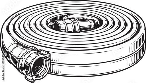 Firefighter Portable Water Pump Hose Line Art Vector