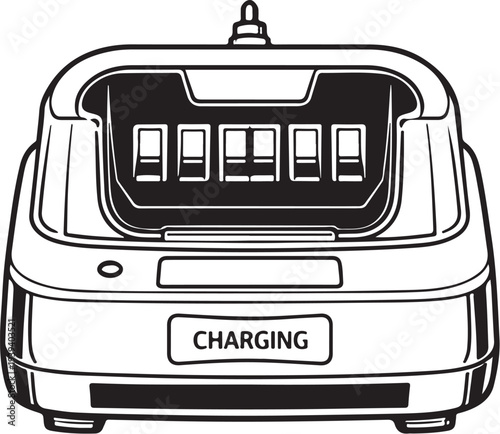 Firefighter Portable Radio Charger Dock Line Art Vector Illustration