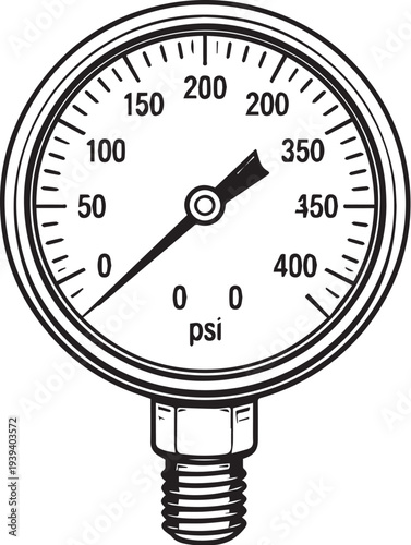 Firefighter Pressure Gauge Device Line Art Vector Illustration