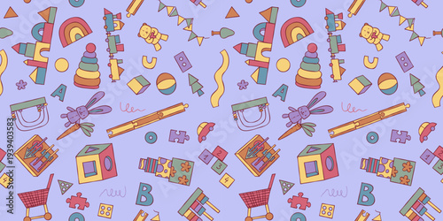 Seamless pattern for nursery designs, kids products and wrapping papper. Kids toy vector illustration.