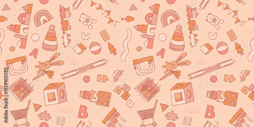 Seamless pattern for nursery designs, kids products and wrapping papper. Kids toy vector illustration.