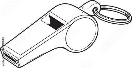 Firefighter Emergency Whistle Black and White Line Art Vector Side View