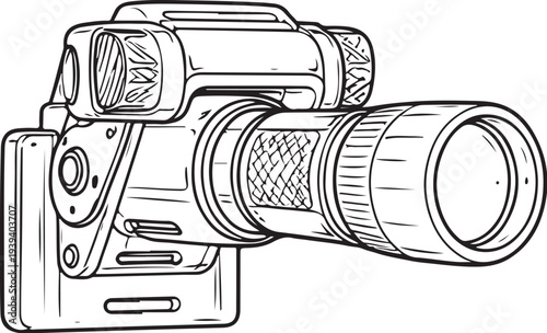 Firefighter Helmet Mounted Flashlight Black and White Line Art Vector Side View